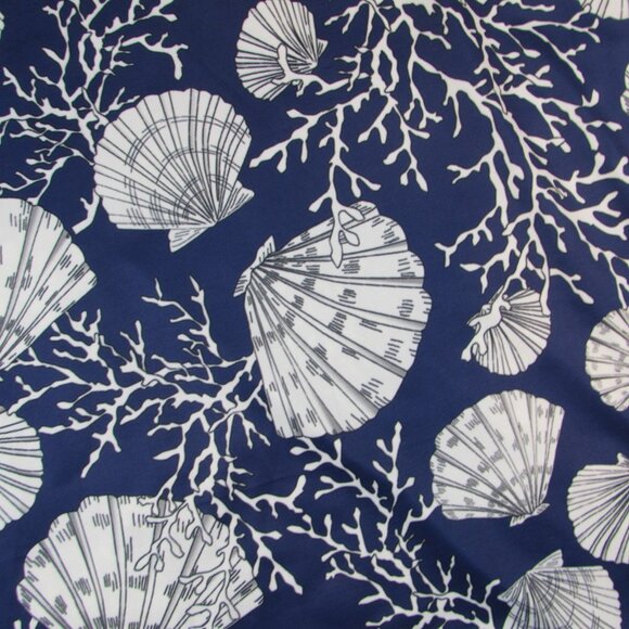 EUC $166 JEAN-PIERRE KLIFA Paris Smooth Stretch Blue shell Print midi Dress Sz S - Picture 3 of 9